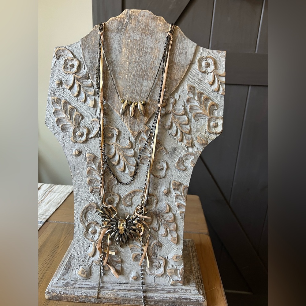 Multi strand and charm long statement necklace
